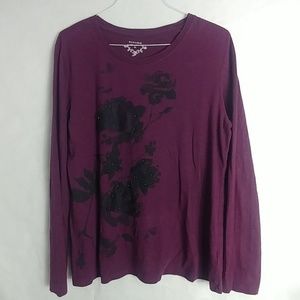 Sonoma Purple Beaded Top Black Floral Netting Top